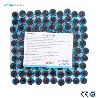 CE ISO Blue Top Glass Coagulation Test Tubes With 3.2% Sodium Citrate Additive