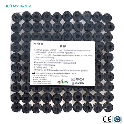 3.8% Sodium Citrate Vacuum Blood Collection Tubes Black Top ESR Blood Test Tube
